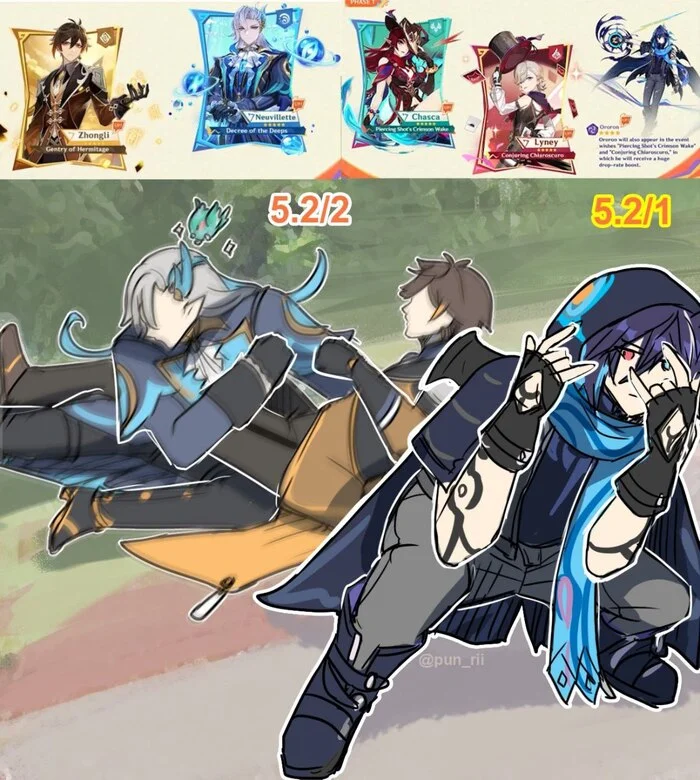 Long awaited meeting in 5.2 - Genshin impact, Art, Anime art, Zhongli (Genshin Impact), Neuvillette (Genshin Impact), Longpost
