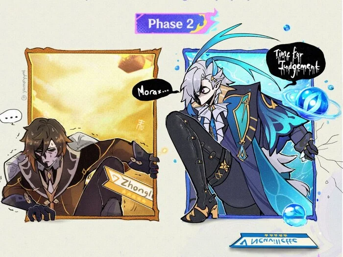 Long awaited meeting in 5.2 - Genshin impact, Art, Anime art, Zhongli (Genshin Impact), Neuvillette (Genshin Impact), Longpost