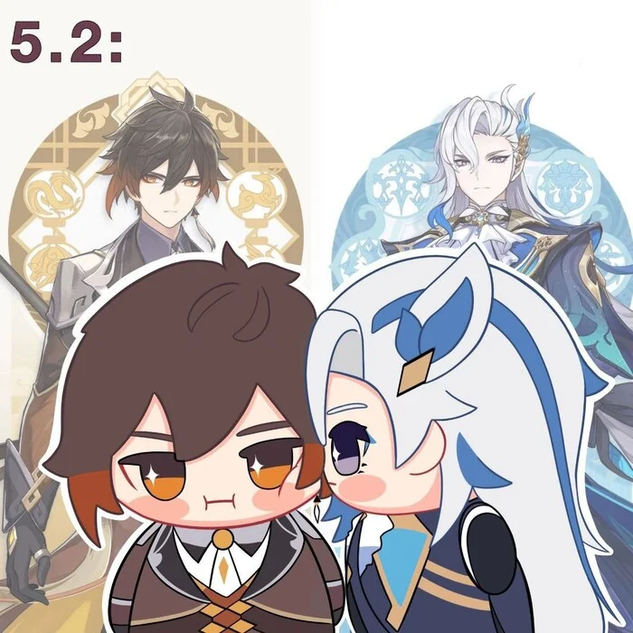 Long awaited meeting in 5.2 - Genshin impact, Art, Anime art, Zhongli (Genshin Impact), Neuvillette (Genshin Impact), Longpost