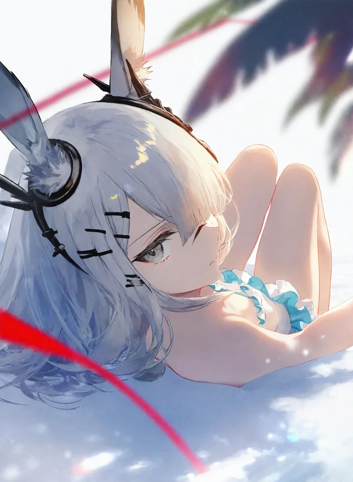 Frostnova - Anime Art, Аниме, Arknights, Frostnova, Animal Ears, Арты нейросетей, Купальник