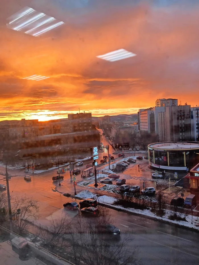 A bright spot of the fading autumn - My, Murmansk, Autumn, Nature, Town, View from the window, Longpost