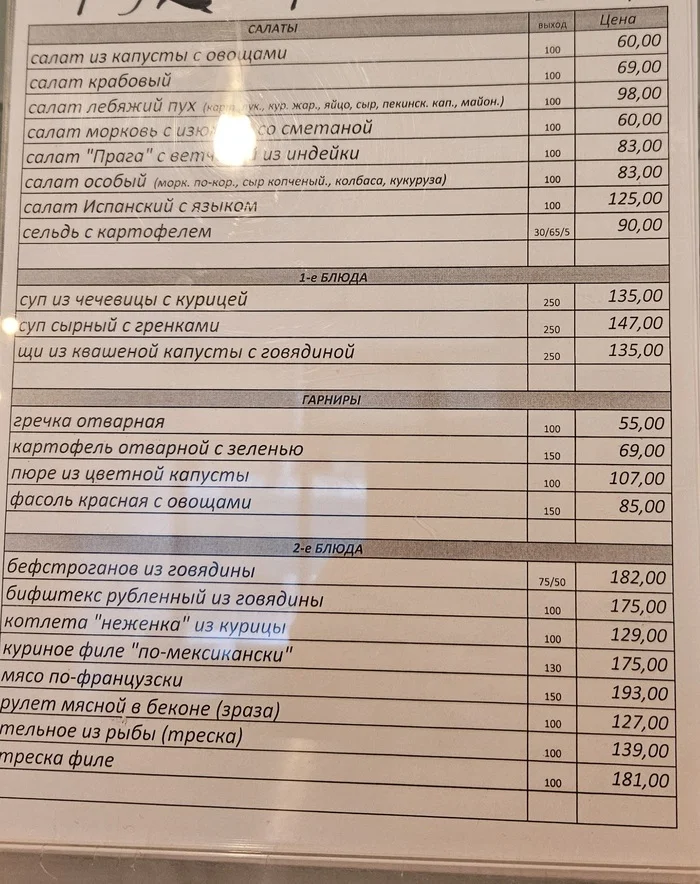 Prices in a canteen near Moscow - My, Food, Soup, Buckwheat, Steak, Canteen, Moscow region, Menu, Prices, The photo