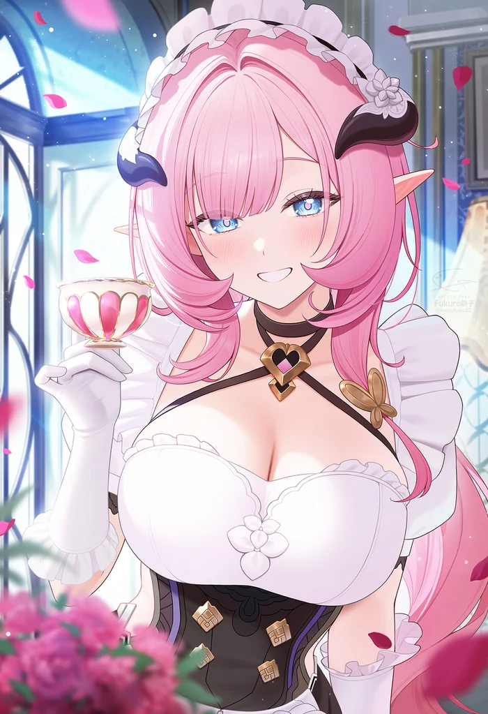 Elysia - Anime art, Anime, Honkai Impact, Elysia, Elves, Housemaid, Fukuro, Longpost