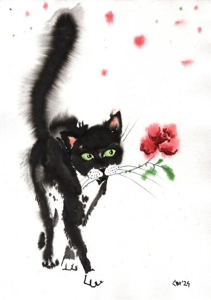 Gentleman in March - My, Watercolor, Traditional art, Moscow region, Etude, Animalistics, Art, Modern Art, Art, cat, Longpost