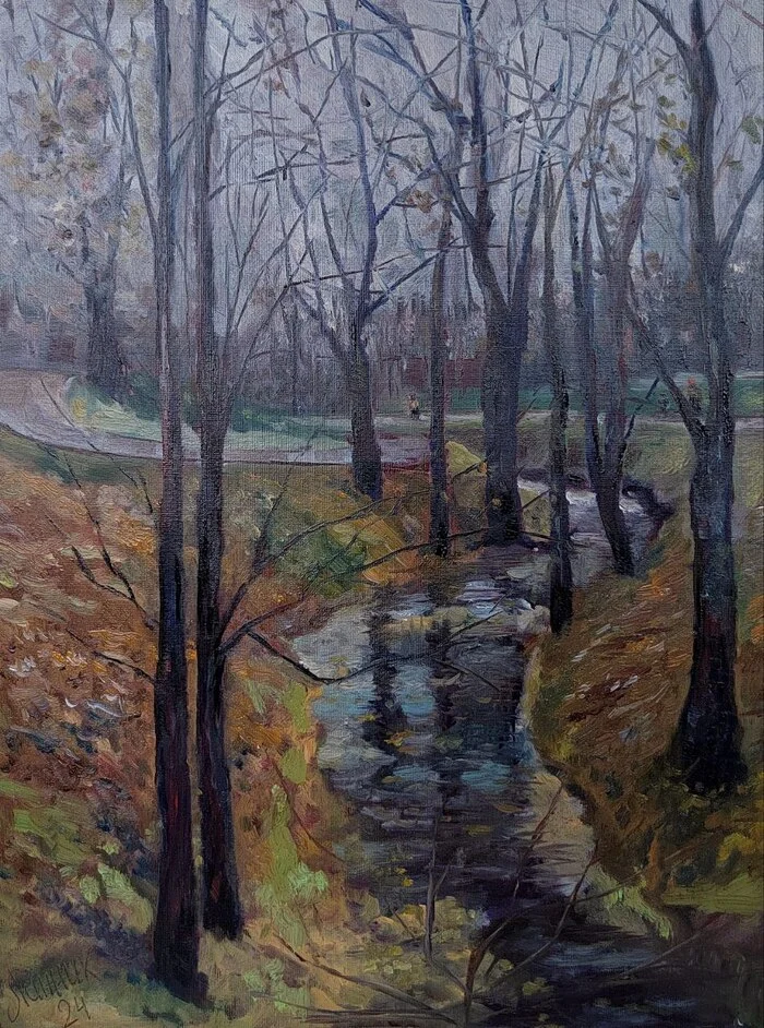 Grodno. November - My, Painting, Oil painting, Painting, Butter