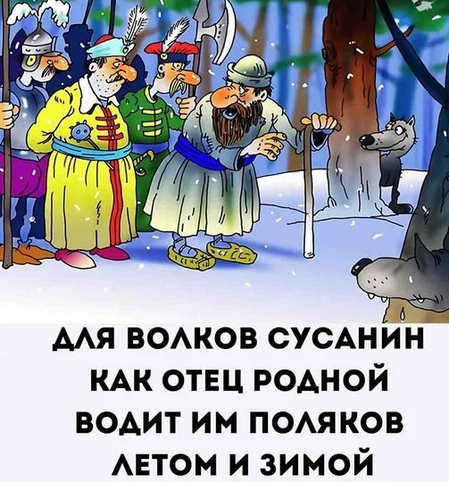 Forester Susanin provides humanitarian aid to animals in winter - Picture with text, Humor, Images, Memes, Milota, Ivan Susanin, Wolf