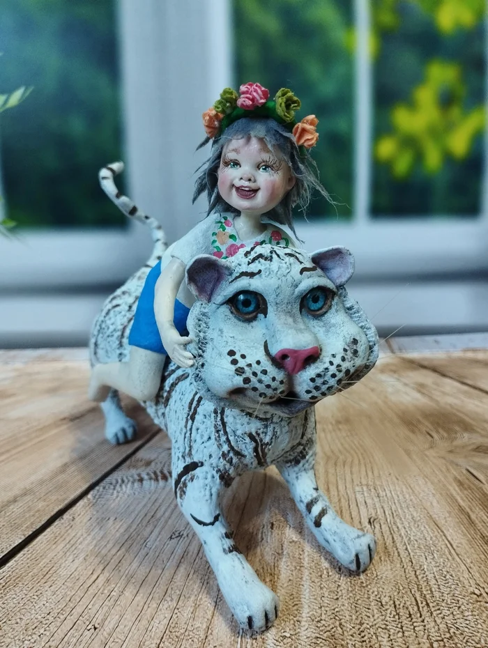 Girl on a tiger. Cotton wool toy for the Christmas tree - Christmas decorations, Christmas Tree Bazaar, The Forest Raised a Christmas Tree, Toys, Christmas tree, Artificial Christmas tree, Christmas trees, Stavropol region, Children, Parents and children, Tiger, Girl, Cotton wool, Doll, Winter, beauty