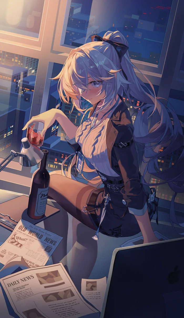 Спасибо, что ты еще со мной... - Anime Art, Аниме, Honkai Impact, Bronya Zaychik, Офисные работники