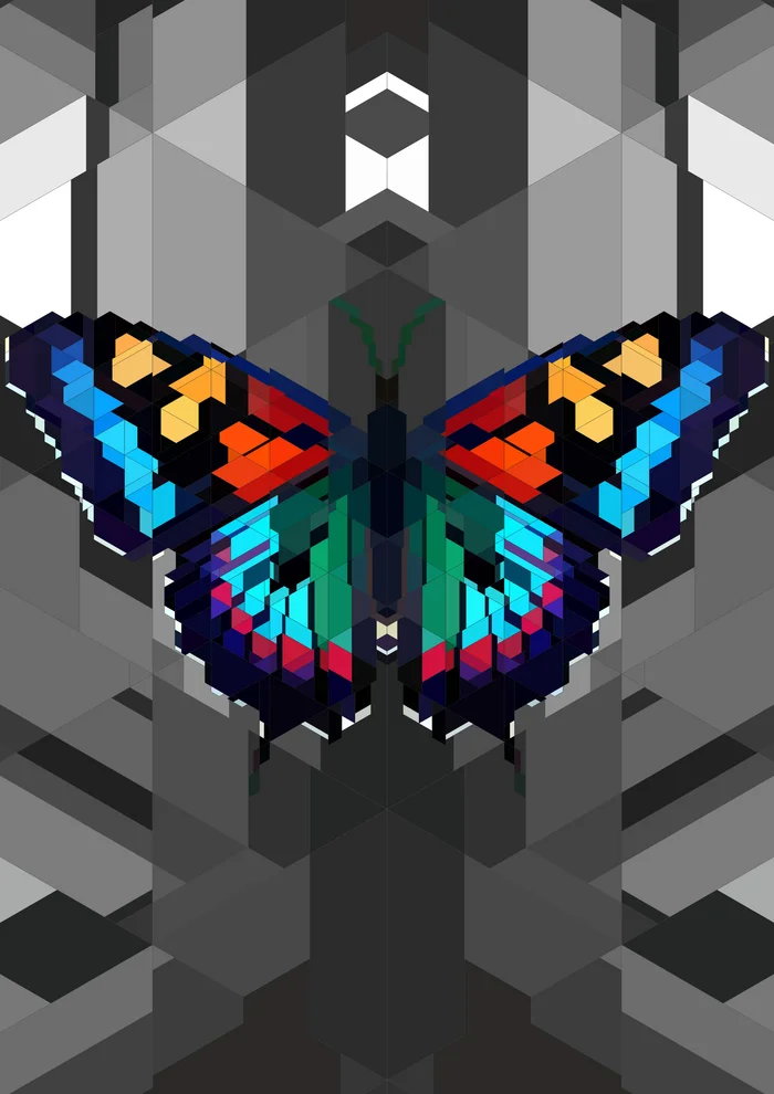 Butterfly from fragments - My, Design, Graphics, Digital, Computer graphics, 2D, Low poly, Corel draw