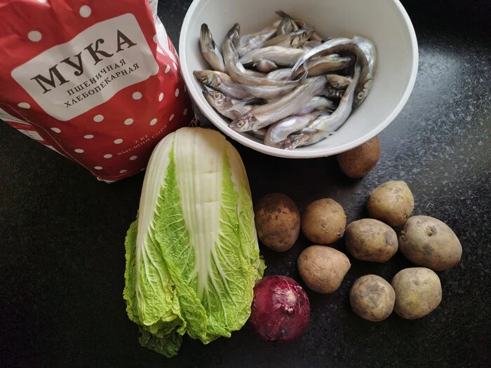 Porridge from an axe: capelin from the oven with potato salad. Food for 200 rubles - My, Food, Saving, Recipe, Budgetary, Cooking, Ax porridge, Longpost, Preparation