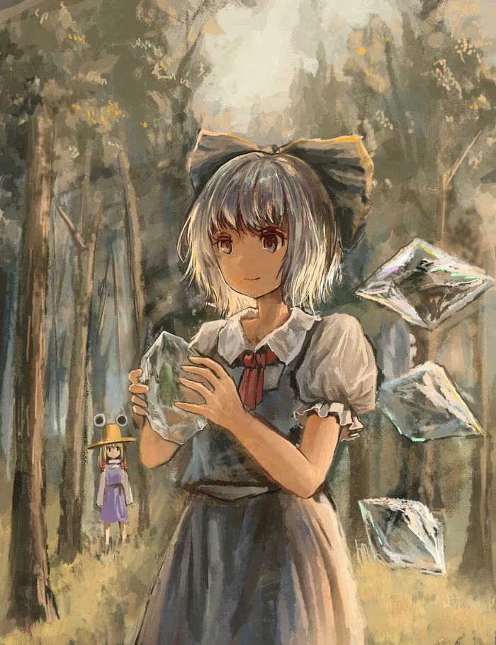 Baka and the Frog - Touhou, Cirno, Moriya suwako, Anime art, Game art, Anime, Games, Frogs, Freezing