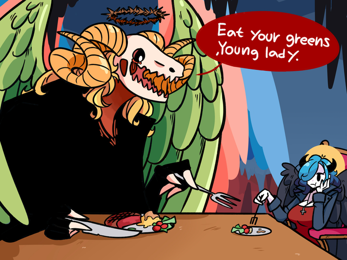 А ещё мне дико нравится дизайн Люцифера. Рога-волосы, нимб шипованный, то ли тело то ли одежда, весь дизайн огонь.