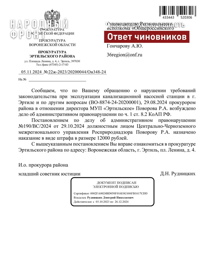 The chief utility worker of the city of Ertil was fined for chronic sewer floods - My, Voronezh, Housing and communal services, Officials, Ecology