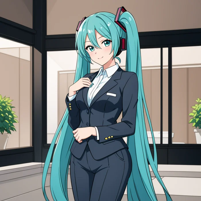 Office Lady - My, Anime art, Anime, Stable diffusion, Neural network art, Hatsune Miku, Friday Miku, Colorful hair, Longpost