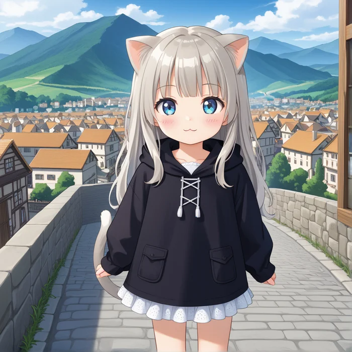 Meow - My, Anime art, Anime, Stable diffusion, Neural network art, Loli, Original character, Ears on the crown