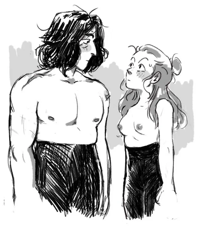 Kylo and Rey - NSFW, Erotic, Boobs, Girls, Milota, Humor, Embarrassment, Blush, Star Wars, Kylo Ren, Hand-drawn erotica, Star Wars VIII: The Last Jedi, 18+