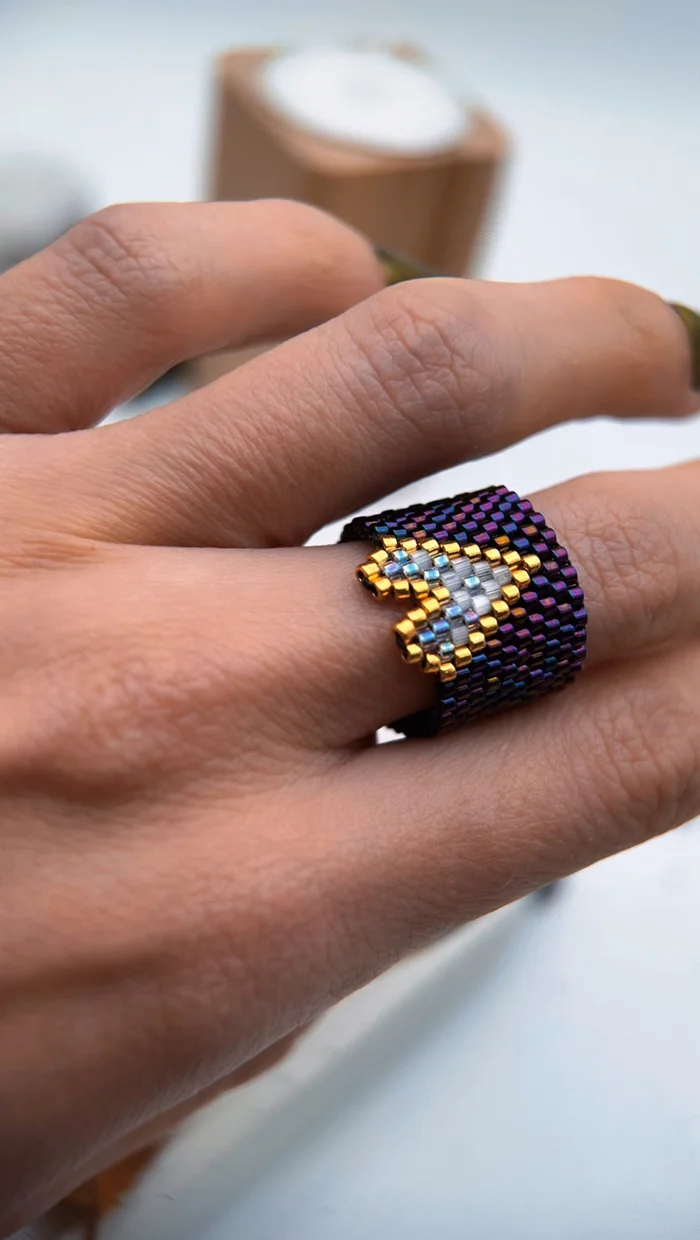 Heart in fashion, ring with an accent - My, Decoration, Ring, Beads, Handmade, Longpost