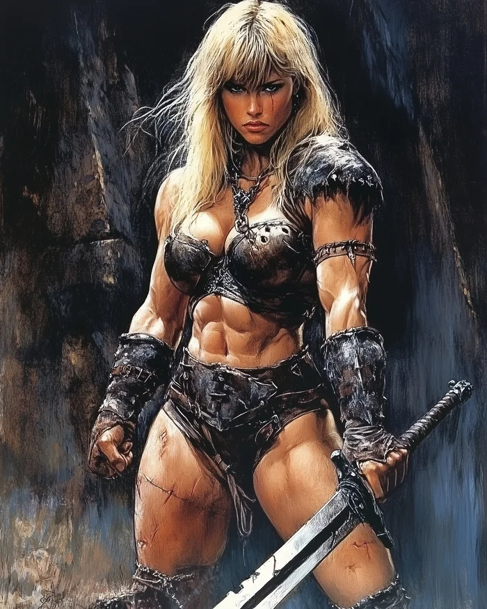 Just Varvara - My, Neural network art, Pinanoc, Midjourney, Barbarian, Barbarian, Barbara, Dungeons & dragons, Girls, Muscle, Strong girl