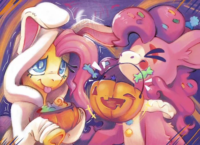 Pony Attack - My little pony, Art, PonyArt, Fluttershy, Pinkie pie, Halloween