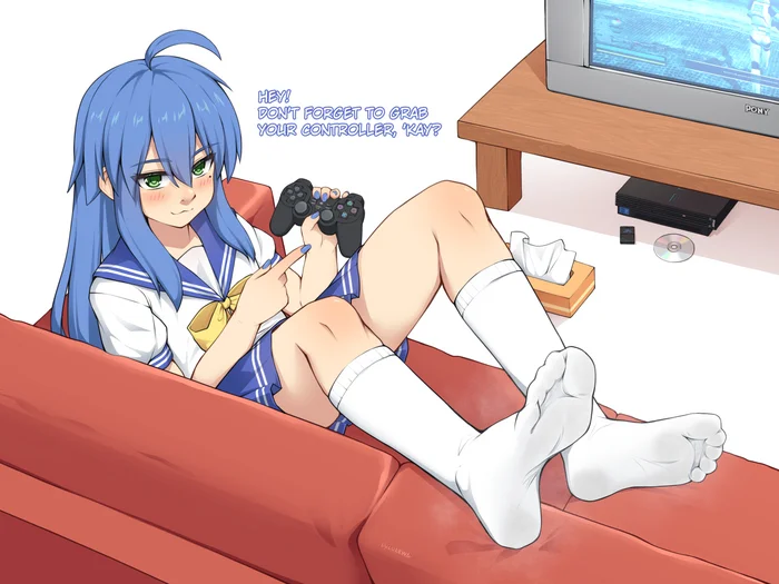 Don't forget your controller - Anime, Anime art, Konata Izumi, Lucky Star, Foot fetish, Socks, Seifuku, Star Wars