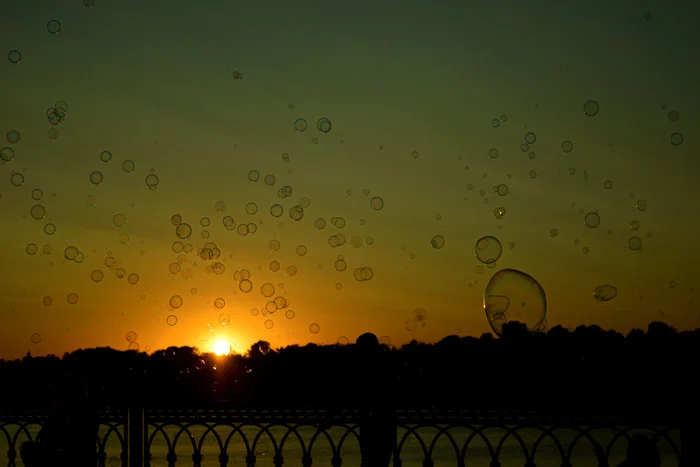 Soap bubbles in the sunset - My, Sunset, Landscape, Bubble, The photo