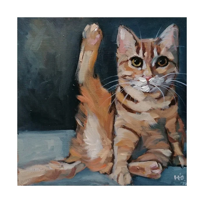 Hoba - My, Painting, Oil painting, cat, Pets, Redheads, Hoba, Animalistics, Artist, Etude, Pet the cat, Painting, Author's painting, Canvas, Paws, Butter, Art