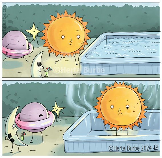 Pool - Comics, Herta Burbe, The sun, Swimming pool, Water, Evaporation, Relaxation, moon, Saturn