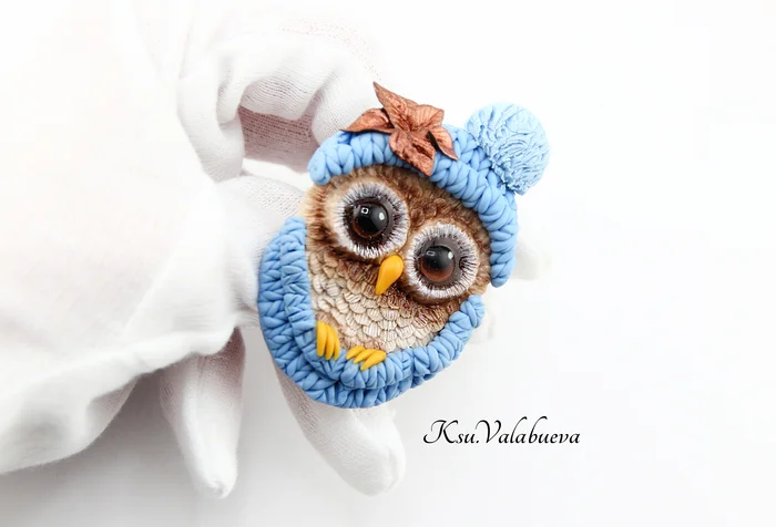 Brooch Owl - My, Polymer clay, Handmade, Needlework, Needlework without process, With your own hands, Owl, Brooch