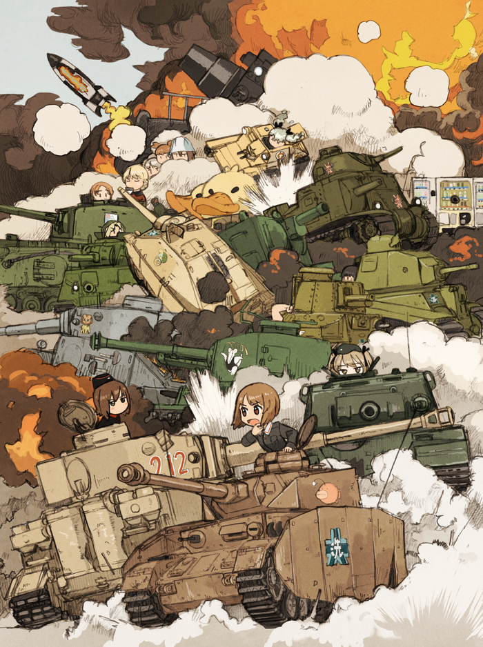 The Madness of Tank Battles - Anime, Tanks, Duck, Girls und panzer, Akai sashimi, Anime art, Art