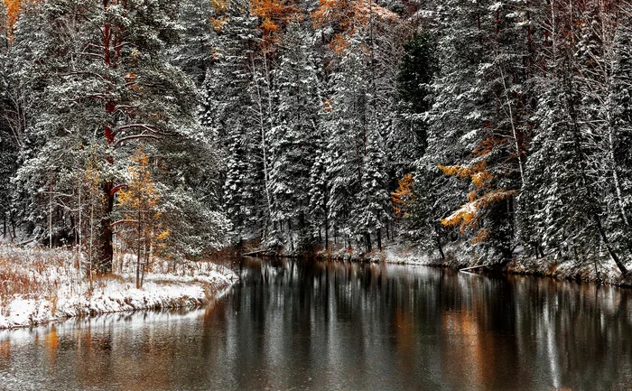 Almost winter photo 4.0 - My, The photo, Canon, Landscape, Nature, Autumn, Snow, River, Reflection