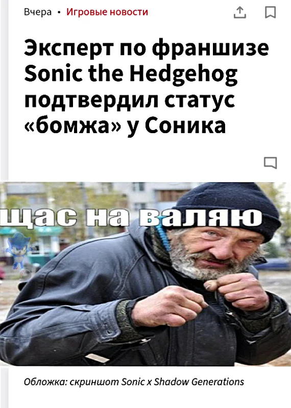 Well, Sonic turns out to be the coolest Homeless person in the world. - Sonic the hedgehog, Memes