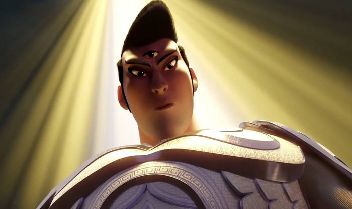 А это Элвис. А нет, это Эрлан, и ему бы лучше уйти, потому что его никто не любит. Поэтому он получил посохом в третий глаз