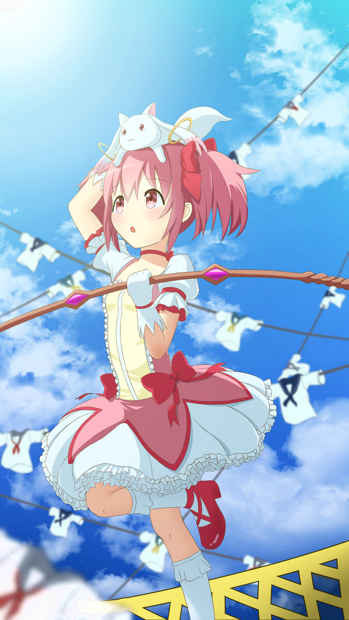 Don't fall - Anime, Anime art, Mahou Shoujo Madoka Magica, Madoka kaname, Kyubey