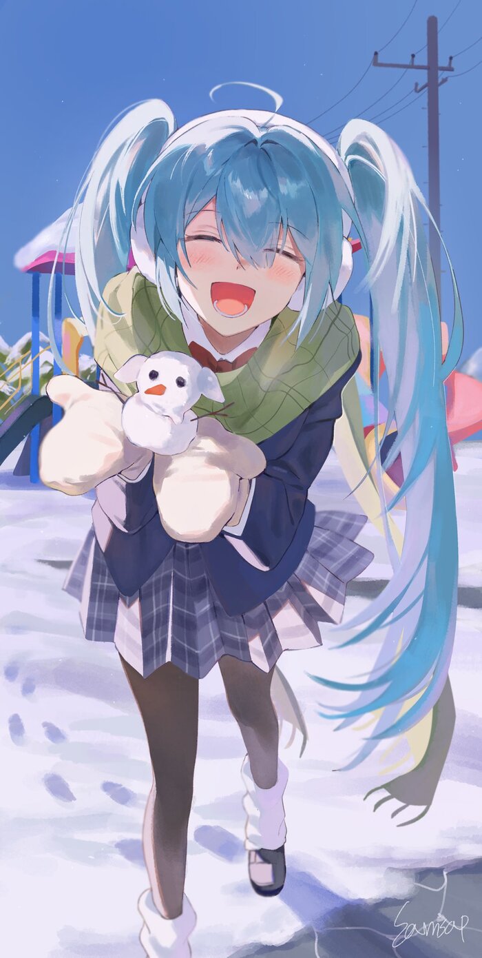 Winter is coming - Hatsune Miku, Vocaloid, Anime art, Vocaloid Art, Winter, Snow, snowman