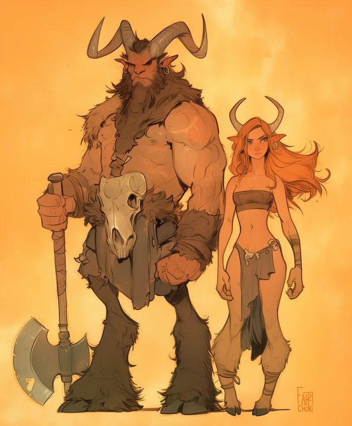 Satyrs-barbarians - My, Neural network art, Pinanoc, Midjourney, Barbarian, Dungeons & dragons, Satyr