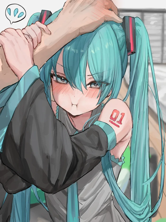 Hatsune Miku #186 - Anime, Anime art, Hatsune Miku, Girls, Long hair, Vocaloid, Embarrassment, Shirt