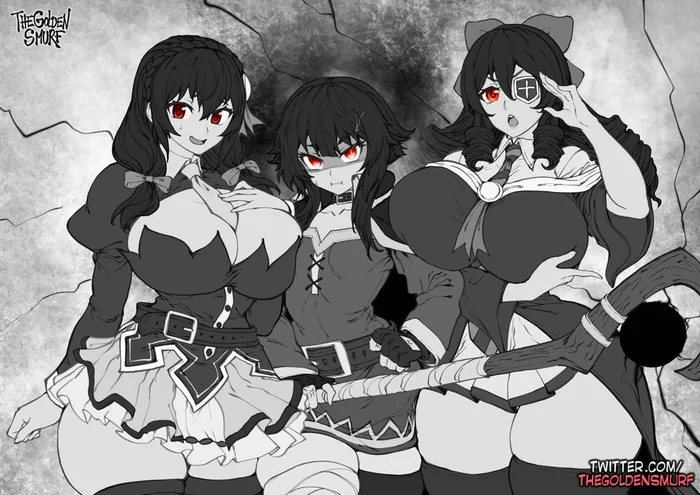 Scarlet Demons - Anime art, Anime, Konosuba, Megumin, Yunyun, Arue, Thegoldensmurf