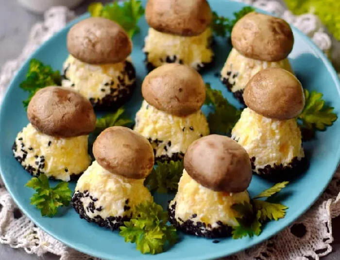 New Year's snack - mushrooms in the meadow - Recipe, Snack, New Year's decoration, New Year's Eve Recipes (Contest), Serving dishes, Registration, Dish, Telegram (link)