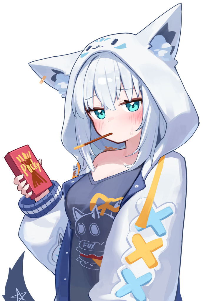 Fubuki Anime Art, , Virtual YouTuber, Hololive, Shirakami Fubuki, Deaver, Animal Ears, , Pocky