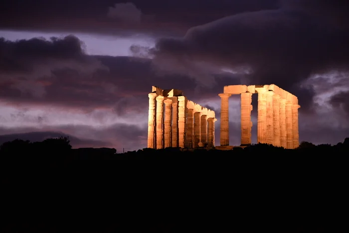 Temple of Poseidon - Greece, Temple, Tourism, sights, Ruin, Light