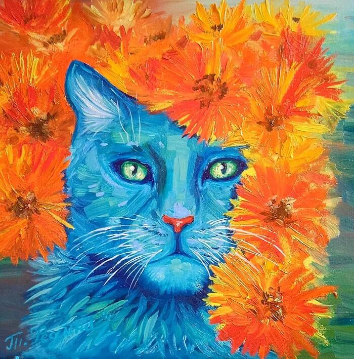 Azure Cat canvas 40*40 oil. Tatyana Fedina - My, Art, cat, Painting, Oil painting
