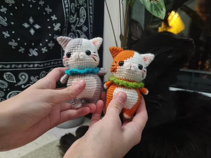 Kitties for a regular client - My, Knitting, Crochet, With your own hands, Needlework, Creation, Author's toy, Toys, Knitted toys, Presents, Order, Needlework without process, Keychain, cat, Yarn, Longpost, Amigurumi