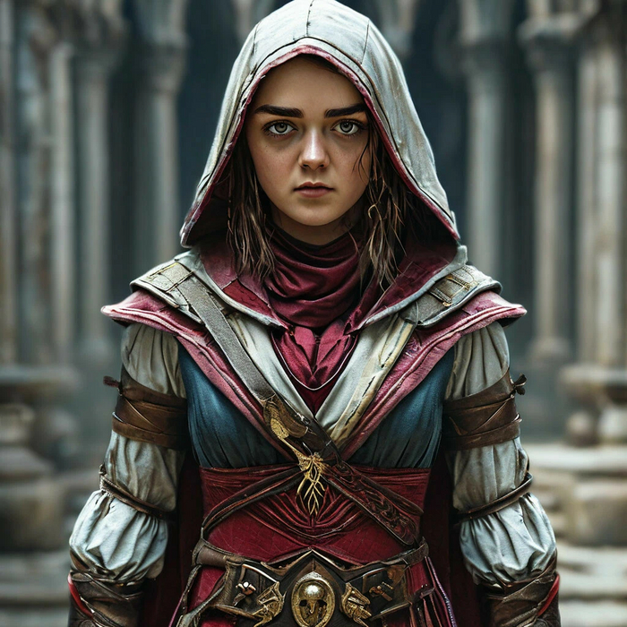 Мэйси Уильямс в костюме ассасина из игры Assassin's Creed