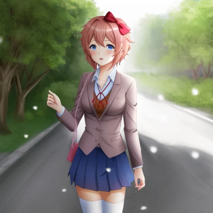 Sayori on a walk - My, Sayori, Anime art, Anime, Stable diffusion, Neural network art, Doki Doki Literature Club