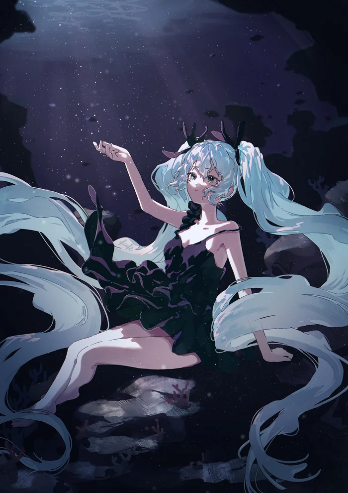 Deep Sea Girl - Hatsune Miku, Vocaloid, Anime art, Vocaloid Art, Deep Sea Girl