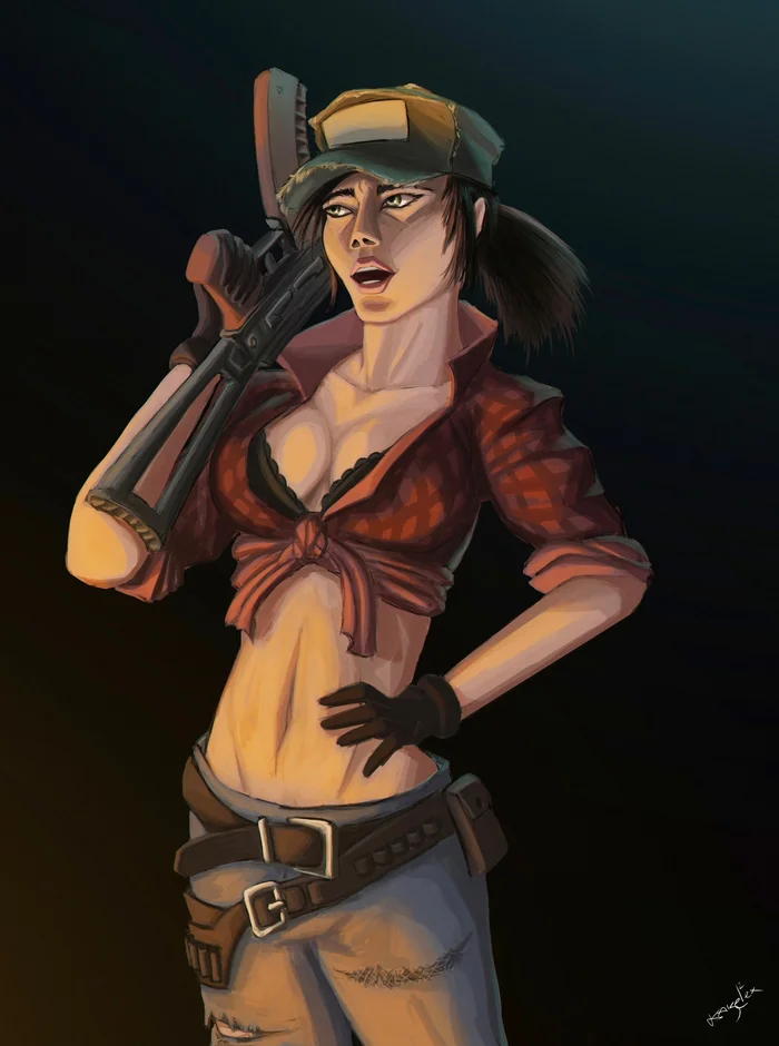 Fan art of the heroine of the zombie mode of the game Call of Duty: Black Ops 2 - My, Call of duty, Call of Duty: Black Ops 2, Zombie, Heroine, Another dimension, Mystic, Monster, Ether, AKS-74U, Girls, Strong girl, Misty, Art, Digital drawing