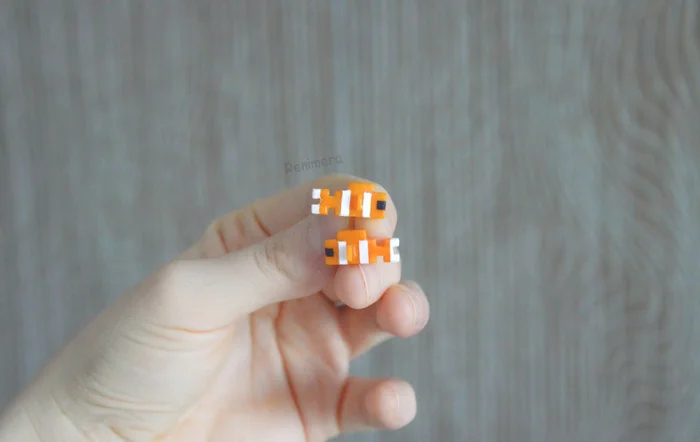 Minecraft Fish Stud Earrings - My, Minecraft, Earrings, Handmade, Needlework without process, Decoration, Лепка, Polymer clay