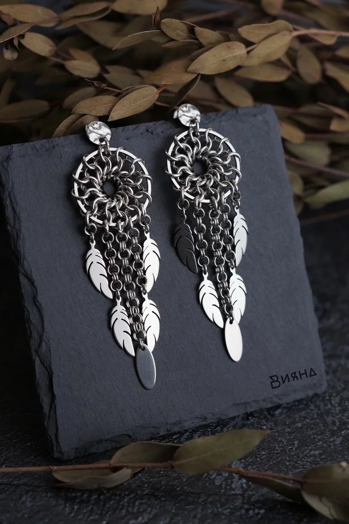 Chainmail Earrings Dreamcatchers - My, Chain weaving, Handmade, Chain mail jewelry, Decoration, Wire jewelry, Mystical decorations, Dreamcatcher, Accessories, Needlework, Needlework without process, Weaving, Longpost