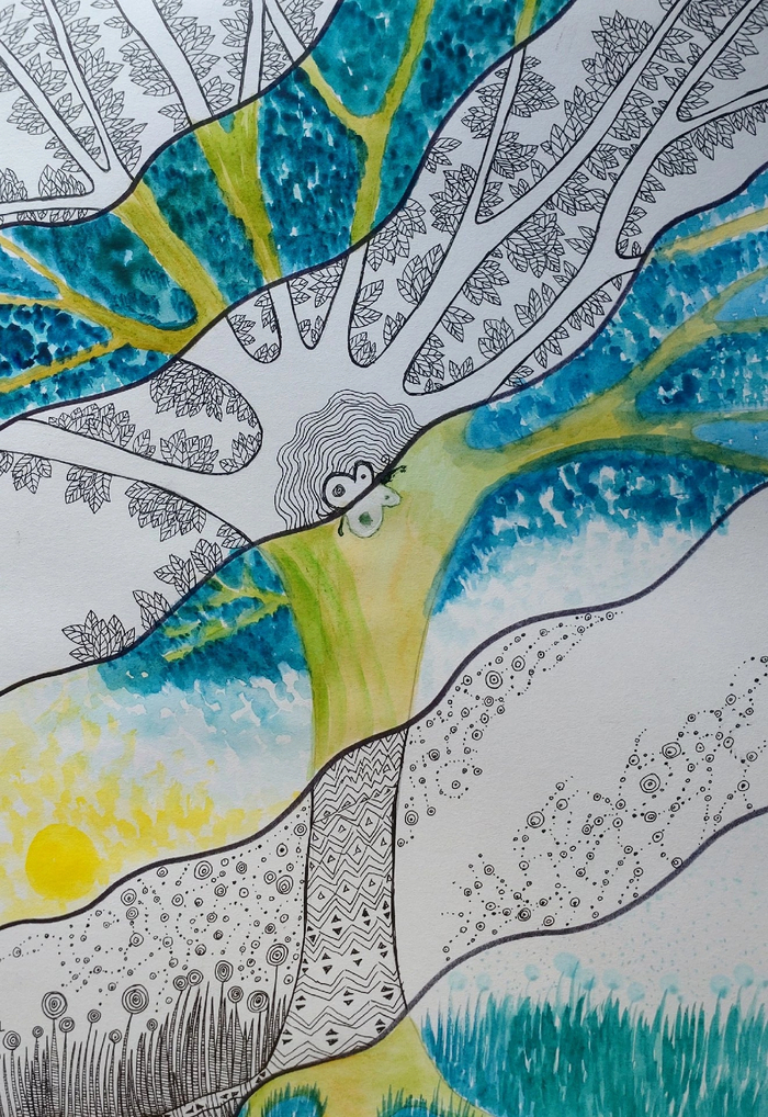 Бумага А2, акварель/гелевая ручка, 2022 г