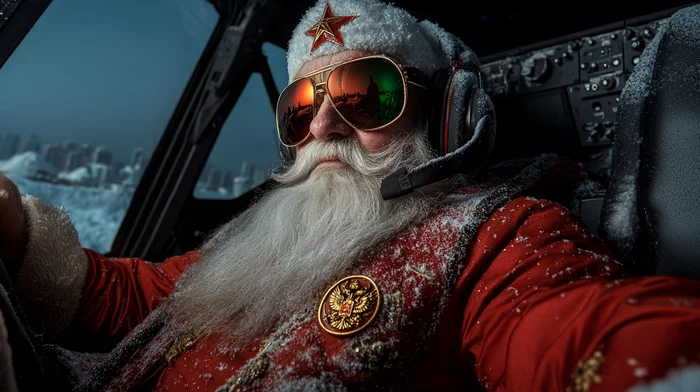 Ai Santa Claus rushes on an air taxi - My, Нейронные сети, Artificial Intelligence, Midjourney, Neural network art, New Year, Father Frost